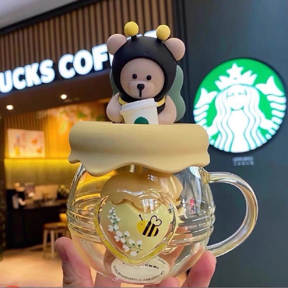 Starbucks Bumblebear Honey Pot Bearista Honey Bee Tea Infuser Glass Mug 410m